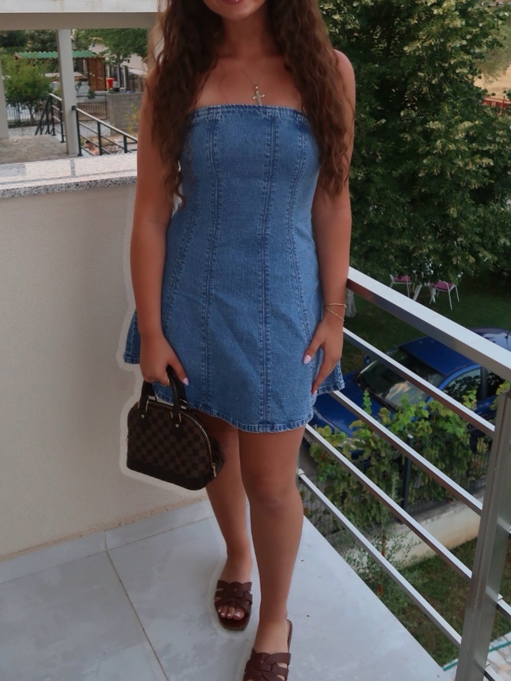 Denim Strapless Mini Dress - Blue